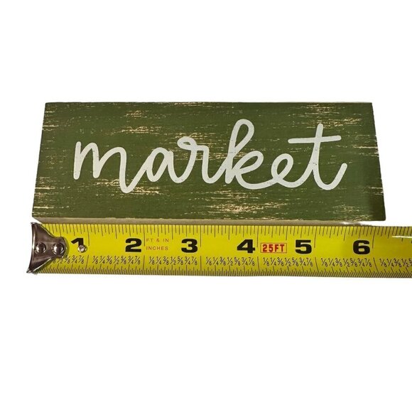 Rustic Market Sign Wooden Farmhouse Decor 6x2x1 Inch Green Distressed Finish - Picture 4 of 6